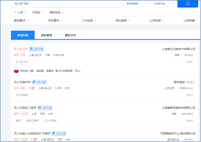 上海无人机企业招聘薪资